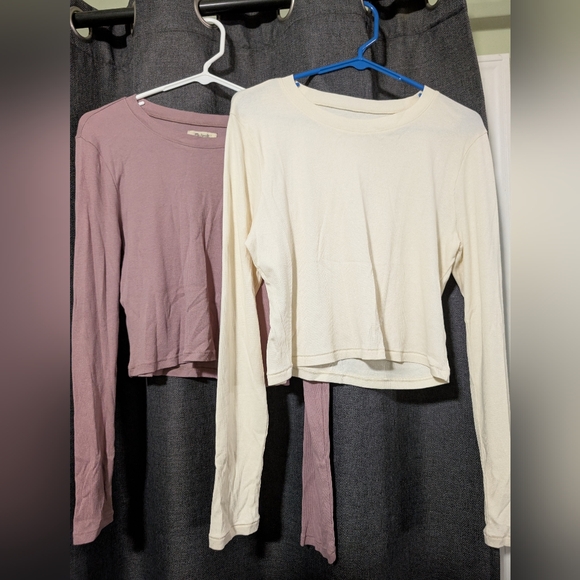 Madewell Tops - Madewell Women's Cream and Mauve Ribbed Crewneck Long Sleeve Crop Top Bundle XL